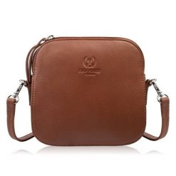 Mała torebka damska skórzana kopertówka na ramię crossbody do ręki koniakowa Paolo Peruzzi AY-24-CG. Szare kopertówki damskie bez wzorów, z materiału, eleganckie, małe, bez dodatków. Za 139.00 zł.