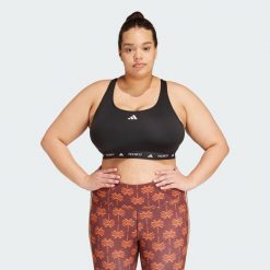 Biustonosz TECHFIT (Plus Size). Czarne biustonosze Adidas, plus size, bez wzorów, z materiału, sportowe, bez kołnierzyka. Za 179.00 zł.