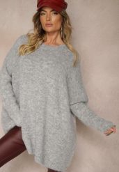 Jasnoszary Casualowy Sweter Oversize Allethia. Szare swetry damskie Renee, bez wzorów, biznesowe, bez kołnierzyka, bez ramiączek, bez kaptura. Za 139.99 zł.