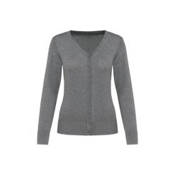 Damski kardigan z suprimy Kariban Premium. Szare kardigany damskie KARIBAN, na zimę, bez wzorów, z bawełny, eleganckie, bez kołnierzyka, bez ramiączek, długie, bez kaptura. Za 220.00 zł.
