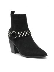 Jenny Fairy Botki WS19280-02 Czarny. Czarne botki damskie Jenny Fairy, z materiału, bez obcasa, na słupku, bez zapięcia. Za 74.99 zł.