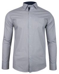 Granatowo-Biała Taliowana Koszula Męska -TO-ON- Długi Rękaw, Slim Fit, w Drobne Kwiatki. Niebieskie koszule męskie TO-ON, m, bez wzorów, z bawełny, biznesowe, bez kołnierzyka, bez ramiączek. Za 109.00 zł.