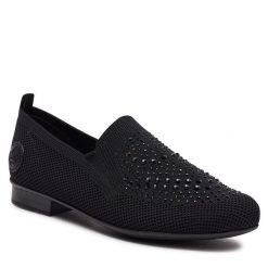 Półbuty Rieker. Czarne półbuty damskie Rieker, bez wzorów, bez obcasa, na płaskiej podeszwie, bez zapięcia. Za 319.99 zł.