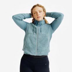 Bluza jeździecka damska Fouganza 500 ciepła. Zielone bluzy damskie FOUGANZA, na jesień, l, bez wzorów, z materiału, bez kaptura. Za 119.99 zł.