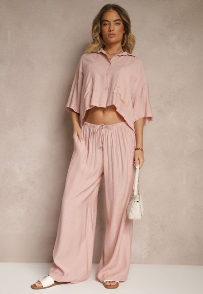 Ciemnoróżowy Komplet z Wiskozy o Kroju Oversize Koszula i Spodnie Dovaraella. Czerwone koszule damskie Renee, m, bez wzorów, z materiału. Za 119.99 zł.