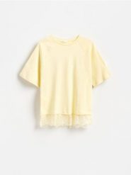 T-shirt z bawełny merceryzowanej - jasnożółty. Żółte t-shirty damskie Reserved, l, bez wzorów, z bawełny, bez kołnierzyka. Za 89.99 zł.