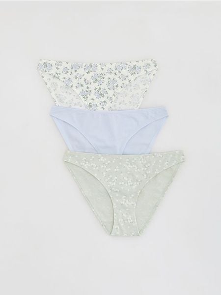 Wzorzyste majtki figi 3 pack - wielobarwny. Figi damskie Reserved, l, bez wzorów, z bawełny. Za 39.99 zł.