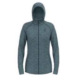Bluza z kapturem damska Odlo Tencia Mid Layer Hoody Full Zip. Niebieskie bluzy sportowe damskie Odlo, bez wzorów, z kapturem, trekkingowe. Za 425.75 zł.