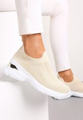 Beżowe Wsuwane Buty Sportowe ze Skarpetkową Cholewką na Ozdobnej Podeszwie Wylla. Brązowe obuwie sportowe damskie Renee, bez wzorów. Za 24.99 zł.