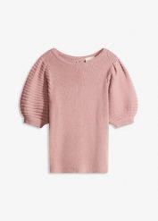 Sweter z rękawami balonowymi. Czerwone swetry damskie bonprix, bez wzorów, bez kołnierzyka, bez ramiączek, bez kaptura. Za 112.99 zł.