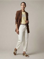 Spodnie chino z paskiem - biały. Białe spodnie materiałowe damskie Sinsay, l, bez wzorów. Za 59.99 zł.