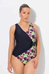 Damskie Strój kąpielowy efekt kopertowy miękkie miseczki ozdobna sprzączka. Czarne kostiumy jednoczęściowe damskie Ulla Popken, plus size, bez wzorów, z elastanu, plus size, do pływania. Za 191.99 zł.