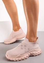 Beżowe Buty Sportowe na Grubej Podeszwie z Elastyczną Cholewką z Cyrkoniami Kolby. Brązowe obuwie sportowe damskie Renee, bez wzorów. Za 54.99 zł.