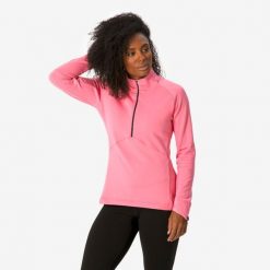 Koszulka termoaktywna narciarska damska Quechua BL 500 1/2 zip. Czerwone koszulki sportowe damskie WED'ZE, l, bez wzorów, z elastanu, bez kołnierzyka, bez ramiączek, narciarskie. Za 79.99 zł.