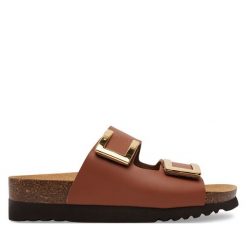 Klapki Scholl. Brązowe klapki damskie Scholl, bez wzorów, bez obcasa. Za 229.99 zł.