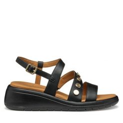 Sandały Geox. Czarne sandały damskie Geox, bez wzorów, bez obcasa, na koturnie, bez zapięcia. Za 289.99 zł.