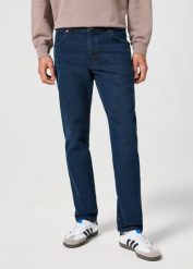 MESKIE SPODNIE WRANGLER RIVER INDIGO NOIR 112356837. Niebieskie spodnie materiałowe męskie Wrangler, l, bez wzorów, z jeansu. Za 219.99 zł.