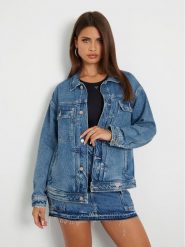 Guess Kurtka jeansowa W4YN21 D5B65 Niebieski Classic Fit. Niebieskie kurtki damskie Guess, s, z aplikacjami, z jeansu, bez kaptura. Za 319.99 zł.