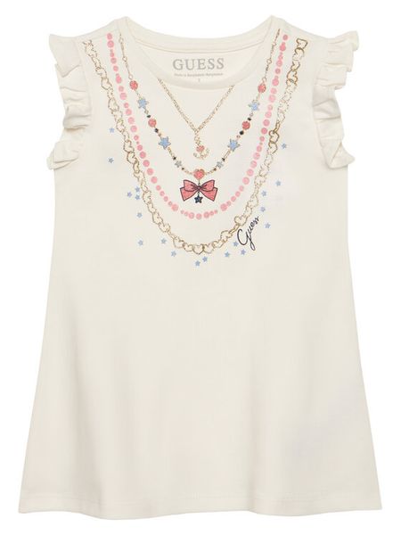 Guess Sukienka codzienna K6RK02 KA6W4 Écru Regular Fit. Białe sukienki dla dziewczynek Guess, z aplikacjami, bez ramiączek. Za 134.99 zł.