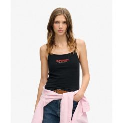 Obcisły top cami z logo odzieży sportowej. Czarna bielizna termoaktywna damska Superdry., bez wzorów, bez ramiączek. W wyprzedaży za 138.65 zł.
