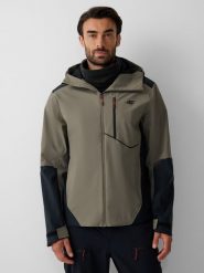 4F Kurtka trekkingowa membrana 10000 męska - khaki S. Brązowe kurtki męskie 4f, na zimę, l, bez wzorów, klasyczne, bez kaptura. Za 399.99 zł.
