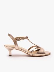 Platynowe sandały t-bar na obcasie. Brązowe sandały damskie Ryłko, bez wzorów, z gumy, bez obcasa, na obcasie, bez zapięcia. Za 429.99 zł.