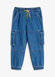 Jeansy cargo marki Lurchi z gumką w talii, z miękkiej bawełny. Niebieskie jeansy dla chłopców bonprix, z bawełny. Za 169.99 zł.