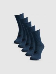 4F Skarpetki długie (5-pack) męskie - granatowe 39-42. Niebieskie skarpety męskie 4f, bez wzorów, z bawełny. Za 69.99 zł.
