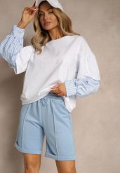Jasnoniebieskie Casualowe Szorty High Waist z Kieszeniami Wykończone Gumką Shezetta. Niebieskie szorty damskie Renee, na lato, l, bez wzorów, z materiału, klasyczne, z podwyższonym stanem. Za 39.99 zł.