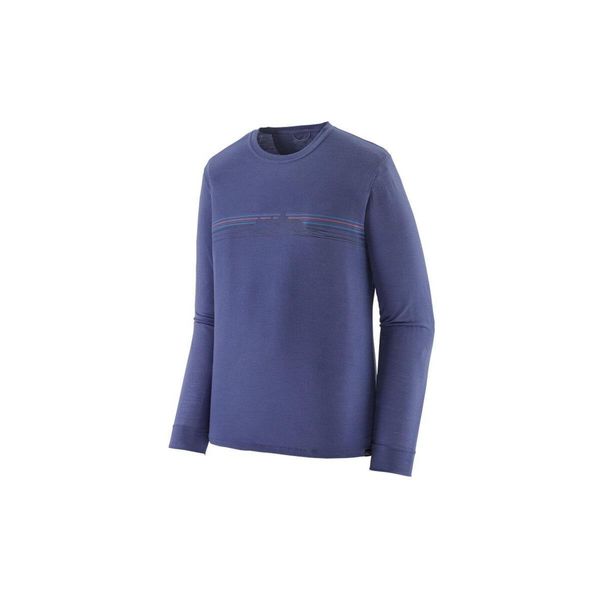 Koszulka trekkingowa męska L/S Cap Cool Merino Graphic. Fioletowe koszulki sportowe męskie Patagonia, l, bez wzorów, z wełny, bez kołnierzyka, bez ramiączek, trekkingowe. Za 299.99 zł.