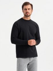 Męski longsleeve bawełniany LOOSE FIT z okrągłym dekoltem czarny V1 OM-LSBC-0129 S. Czarne bluzki z długim rękawem męskie Ombre, m, bez wzorów, z bawełny, bez kołnierzyka. Za 181.54 zł.