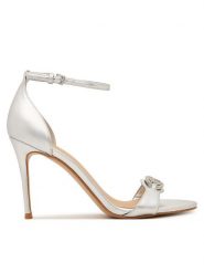 Guess Sandały FLJKBB LEL03 Srebrny. Szare sandały damskie Guess, z aplikacjami, ze skóry, bez obcasa, na szpilce, bez zapięcia. Za 719.99 zł.