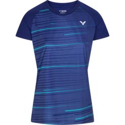 Koszulka do tenisa damska Victor T-34100 B. Niebieskie koszulki sportowe damskie Victor, m, bez wzorów, sportowe, bez kołnierzyka. Za 139.99 zł.