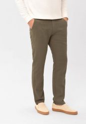 Lniane spodnie chino, Comfort Fit, R-LINN. Brązowe eleganckie spodnie męskie Volcano, m, bez wzorów, z bawełny. Za 179.99 zł.