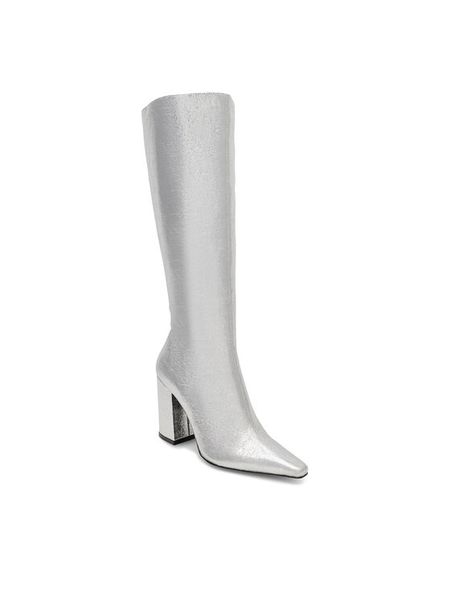 Nine West Kozaki SAMAA SJ1453-2 Srebrny. Szare kozaki damskie Nine West, ze skóry, bez obcasa, na słupku. Za 329.99 zł.