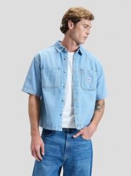 MESKA KOSZULA LEE SS WORKWEAR SHIRT JUST ME 112376574. Koszule męskie Lee, xl, bez wzorów, bez kołnierzyka, bez ramiączek. Za 139.99 zł.