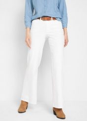 Jeansy ze stretchem wide leg, mid waist. Niebieskie jeansy damskie bonprix. Za 122.99 zł.