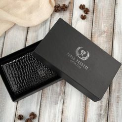 Portfel damski skórzany duży czarny croco z ochroną RFID Paolo Peruzzi AL-02-BL. Czarne portfele damskie Paolo Peruzzi, bez wzorów, ze skóry. Za 89.00 zł.