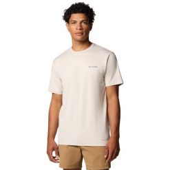 T-shirt sportowy z krótkim rękawem męski Kwick Hike Back Graphic SS Tee. Brązowe t-shirty męskie Columbia, l, bez wzorów, z elastanu, sportowe, bez kołnierzyka. Za 149.99 zł.