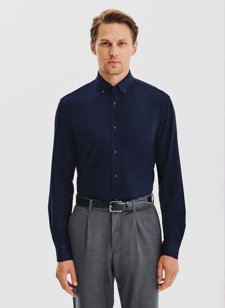 PAKO LORENTE – Granatowa koszula z bawełną. Koszule męskie Pako Lorente, l, bez wzorów, z bawełny, bez kołnierzyka, bez ramiączek. Za 199.99 zł.