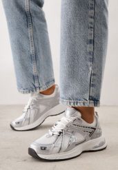 Białe Sneakersy Dad Shoes z Siateczkową Cholewką na Piankowej Podeszwie Anotea. Białe obuwie sportowe damskie Renee, bez wzorów, z jeansu. Za 149.99 zł.
