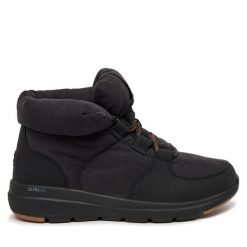 Trzewiki Skechers. Czarne botki damskie Skechers, bez obcasa, na płaskiej podeszwie, bez zapięcia. Za 309.99 zł.