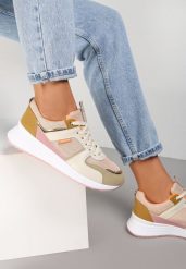 Beżowo-Zielone Sneakersy Philassa. Brązowe obuwie sportowe damskie Renee, z aplikacjami. Za 89.99 zł.