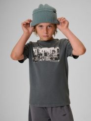 4F T-shirt regular z nadrukiem chłopięcy - szary 158 (12-13 lat). Szare t-shirty dla chłopców 4f, bez wzorów, z bawełny, bez ramiączek. Za 49.99 zł.