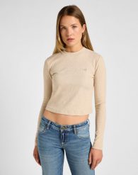 DAMSKA KOSZULKA LEE LS CROPPED RIB TEE OATMEAL 112355192. Bluzki damskie Lee, s, bez wzorów, bez kołnierzyka, bez ramiączek. Za 169.99 zł.