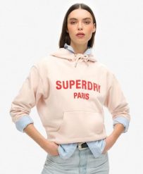 Luźna bluza z kapturem Sport Luxe. Fioletowe bluzy damskie Superdry., bez wzorów, z bawełny, z kapturem. Za 324.05 zł.