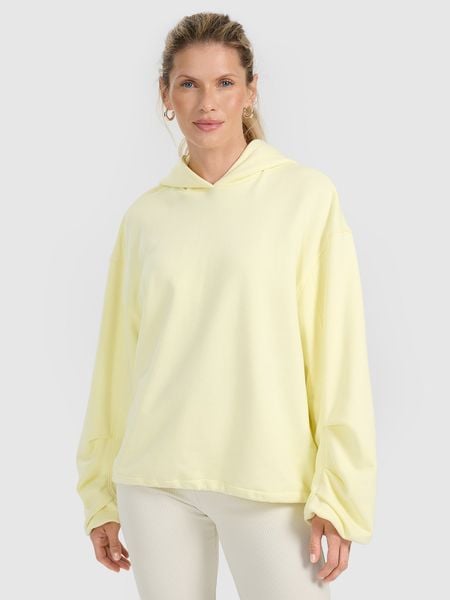 4F Bluza dresowa nierozpinana z kapturem damska - żółta L. Żółte bluzy damskie 4f, l, bez wzorów, z dresówki, z kapturem. W wyprzedaży za 149.99 zł.