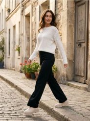 Spodnie wide leg z miękkiej dzianiny z domieszką wiskozy soft touch - czarny. Czarne spodnie materiałowe damskie Sinsay, l, bez wzorów, z dzianiny. Za 39.99 zł.