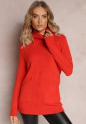 Czerwony Golf z Długim Rękawem Kinfrei. Czerwone swetry damskie Renee, l, bez wzorów, z dzianiny, bez kołnierzyka, bez ramiączek, długie, bez kaptura. Za 59.99 zł.