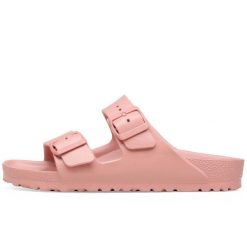 Klapki Birkenstock Arizona Eva Damskie. Czerwone klapki damskie Birkenstock, bez wzorów, z materiału, bez obcasa. Za 272.30 zł.